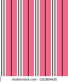 Stripe seamless pattern with Pink, black and white colors vertical parallel stripes.Vector abstract background.