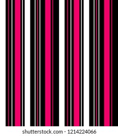 Stripe seamless pattern with pink,black and white vertical parallel stripe.Vector abstract background.