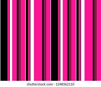 Stripe seamless pattern with pink,black and white colors vertical parallel stripes.Vector background.