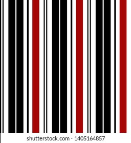 Stripe seamless pattern with Red, Black and white vertical parallel stripes.Vector abstract background.