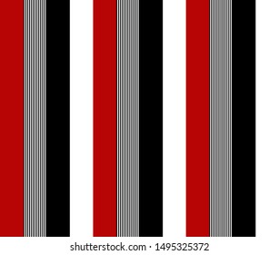 Stripe seamless pattern with Red, Black and white colors vertical parallel stripes.Vector abstract background.