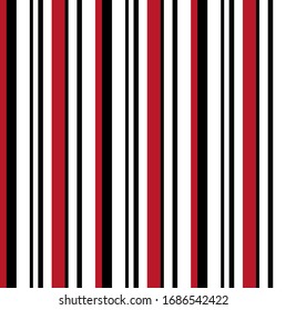 Stripe seamless pattern with Red, Black and White colors vertical parallel stripes.Vector abstract background.