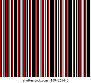 Trazado sin fisuras con rayas paralelas verticales de colores rojo, negro y blanco.Fondo abstracto vectorial.