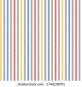 Stripe seamless pattern with ฺyellow, red, blue, Black and White colors vertical parallel stripes.Vector abstract background.