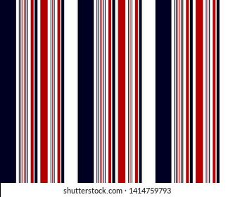 Stripe seamless pattern with Red, Navy blue and White colors vertical parallel stripes.Vector abstract background.