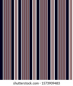 Stripe seamless pattern with Red, Navy blue and White vertical parallel stripes.Vector abstract background.