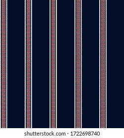 Stripe seamless pattern with red, navy blue and white vertical parallel stripe.vector abstract background.
