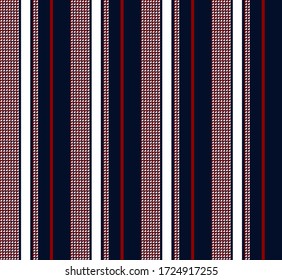 Stripe seamless pattern with red, navy blue and white vertical parallel stripe.vector abstract background.