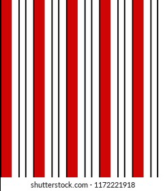 Stripe seamless pattern with red,black and white vertical parallel stripes.vector abstract background.