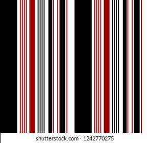 Stripe seamless pattern with red,black and white vertical parallel stripes.vector background.