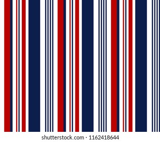 Stripe seamless pattern with red,blue and white vertical parallel stripe.Vector abstract background.