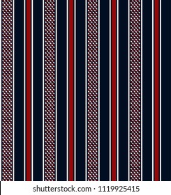 Stripe seamless pattern with red,navy blue and white vertical parallel stripe.vector stripe abstract background.