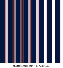 Stripe seamless pattern with red,navy blue and white vertical parallel stripes.vector abstract background.