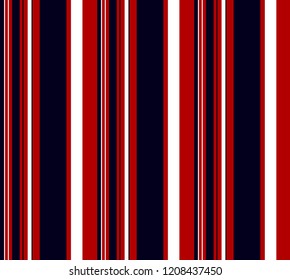 Stripe seamless pattern with Red,navy blue and white vertical parallel stripe.Vector abstract background.