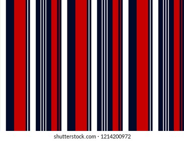 Stripe seamless pattern with red,navy blue and white vertical parallel stripe.Vector abstract background.