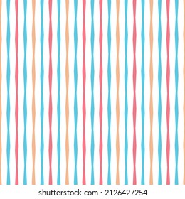 Stripe seamless pattern vertical. Line thins wavy small stripes pastel turquoise, green-blue pink rose orange in spring white background. Design for fabric print textiles. Abstract Vector line series
