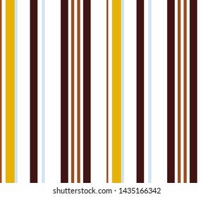 Stripe seamless pattern with Yellow, Brown, sky blue and white colors vertical parallel stripes.Vector abstract background.