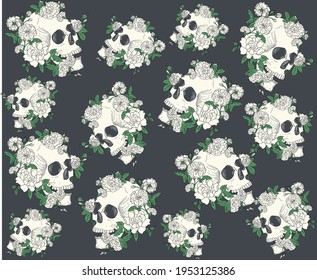 Stripe and skulls garden vector pattern design for fashion and others 
