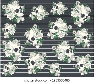 Stripe and skulls garden vector pattern design for fashion and others