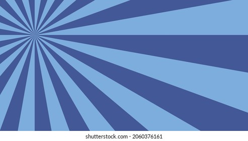 Stripe spotlight sunbeam. Blue bright burst texture. Retro starlight ray wallpaper. Vector illustration