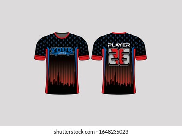 stripe and stars with cityscape background black color design shirt