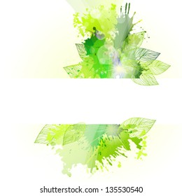 stripe for text with spots of paint and green foliage