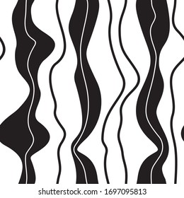 Stripe texture. Linear pattern. Line art. Hand drawn waves. Seamless pattern. Print for postcards, posters, banners, scrapbooking. Wavy background