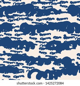 Stripe texture pattern. Indigo japanese watercolor seamless print. Organic shibori vector tie dye background. Japan rustic batik fabric. Traditional modern abstract tile. Psychedelic folk design.