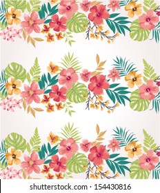 stripe tropical flower vector seamless pattern background