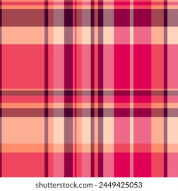 Stripe vector fabric background, bed check pattern texture. Kingdom textile plaid tartan seamless in red and pink color.