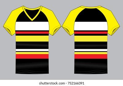 Stripe V-Neck Shirt Design Vector.
Front And Back Views.