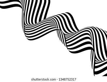 Stripe wave background design with black and white lines. 3d optical op art. Vector illustration.
