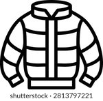 stripe winter puffer coat black outline icon