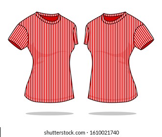 Stripe Women T-Shirt Design Vector With Red/White Colors.