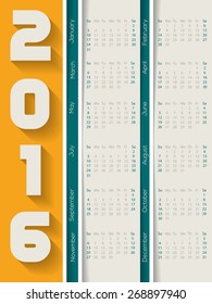 Striped 2016 calendar design with fading shadows
