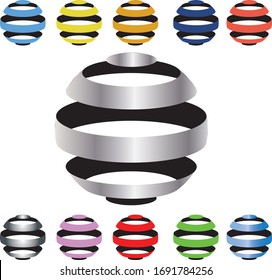 Forma 3D rayada en colores diferentes 
