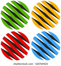 Striped 3d spheres, orbs. Sphere icons, abstract sphere logos.