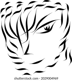 Striped abstract anime portrait painting.