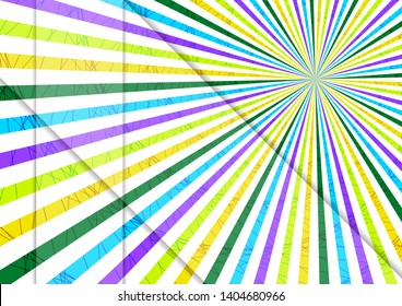 Striped abstract background, bright colored rays emanating from the center. Vector illustration for your design.