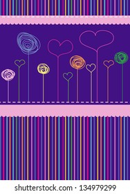 striped, abstract background with flowers