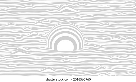Striped abstract background. A sphere floating on a wavy surface.