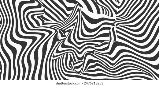 Striped abstract shape. Surrealistic optical illusions. Black lines on white background. Vector illustration.