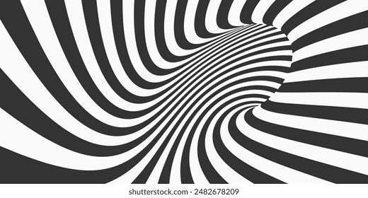 Striped abstract shape. Surrealistic optical illusions. Black lines on white background. Vector illustration.