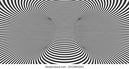 Striped abstract shape. Surrealistic optical illusions. Black lines on white background. Vector illustration.