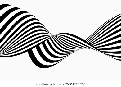 Striped abstract swirled wave design element, black and white stripes and lines.