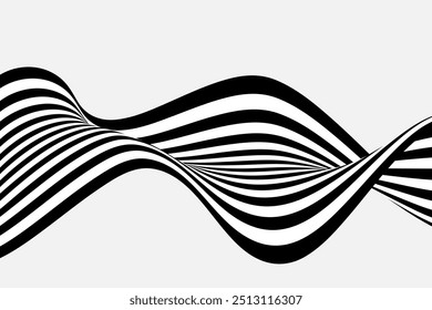 Striped abstract wave on white background.