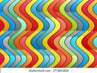 Striped abstraction. Wavy pattern with optical illusion. Background with waves texture. Vertical curvy lines. 3d vector illustration.