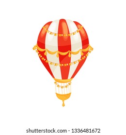 Striped air balloon concept. Vector flat illustration.
