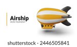 Striped airship, side view. Inflatable vehicle for air travel. Detailed color vector image