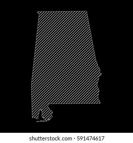Striped  Alabama map isolated on black